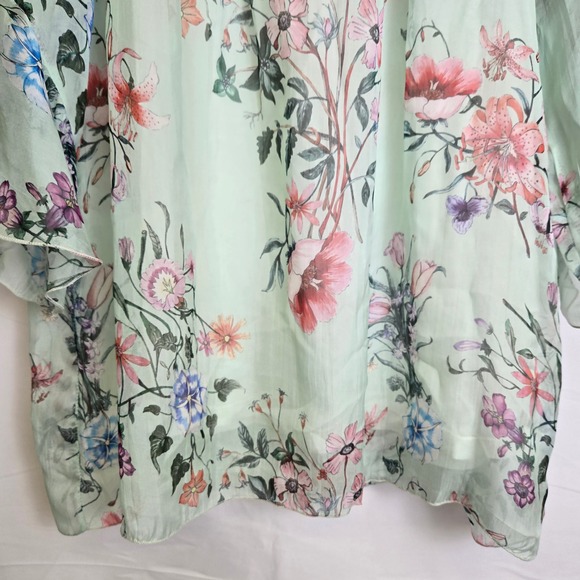 Angela Moda Floral Silk Sheer Lined Blouse, Cottagecore, Mint Green, Size Medium - Picture 3 of 11